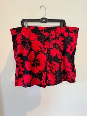 Polo Ralph Lauren Vintage Black Red Tropical Floral Swim Trunks Shorts - Size XL